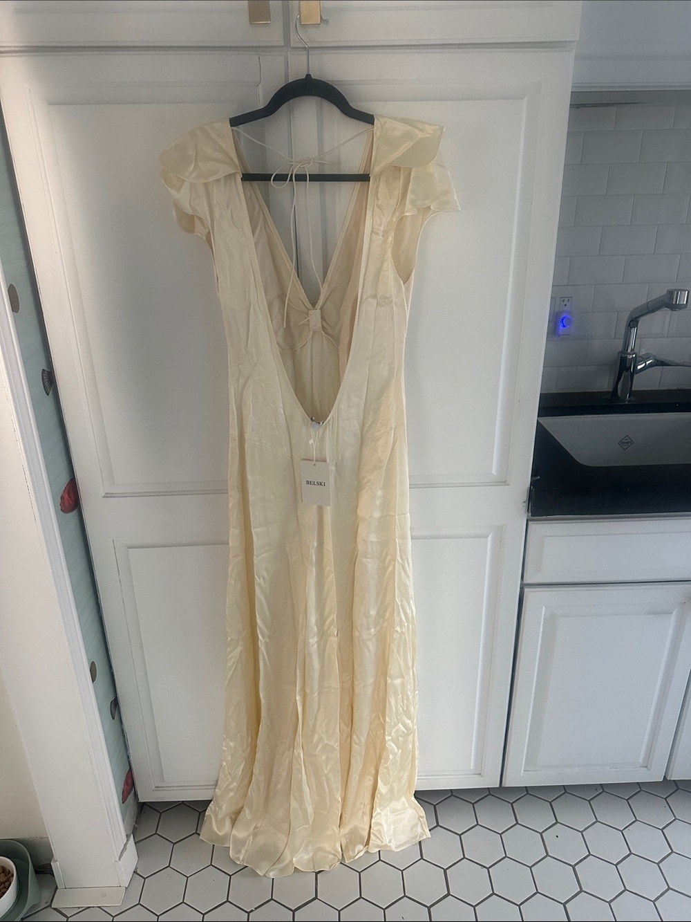 Belski Ivory Evelynn Satin V-Neck Maxi Dress - Picture 3 of 5